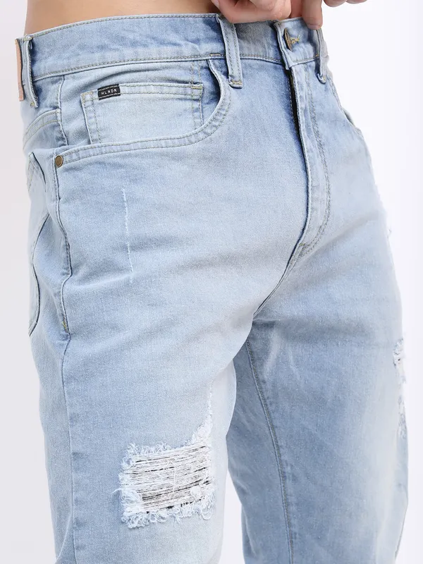 Highlander Men Blue Bootcut Highly Distressed Stretchable Jeans