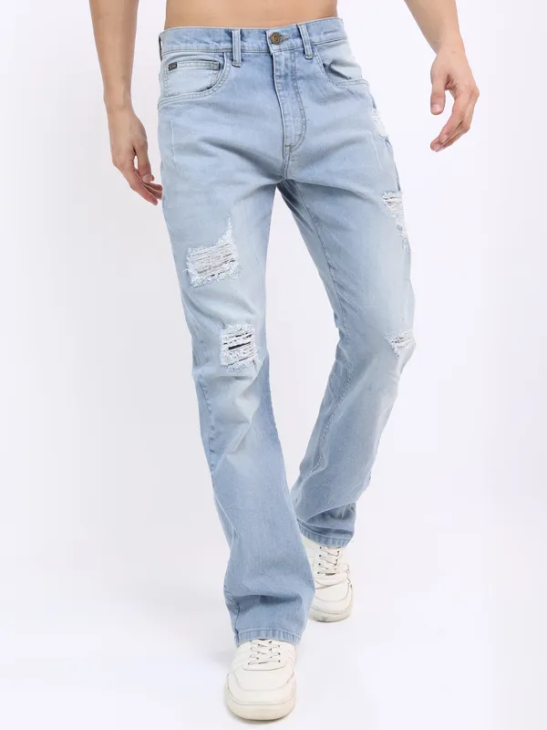 Highlander Men Blue Bootcut Highly Distressed Stretchable Jeans