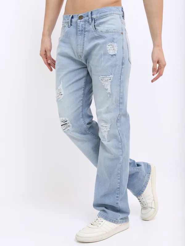 Highlander Men Blue Bootcut Highly Distressed Stretchable Jeans
