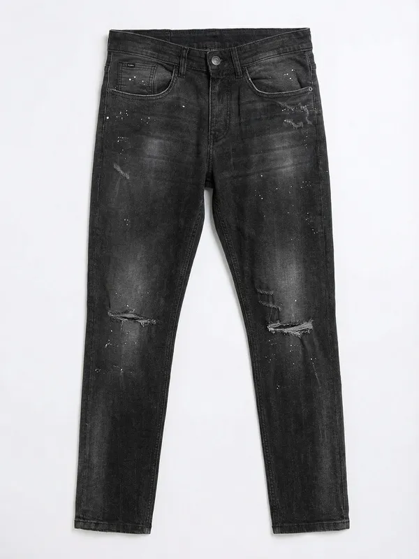 Highlander Men Grey Tapered Fit Mildly Distressed Stretchable Jeans