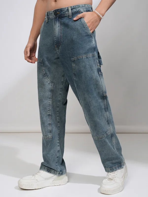 Highlander Men Blue Carpanter Fit Highly Distressed Stretchable Jeans