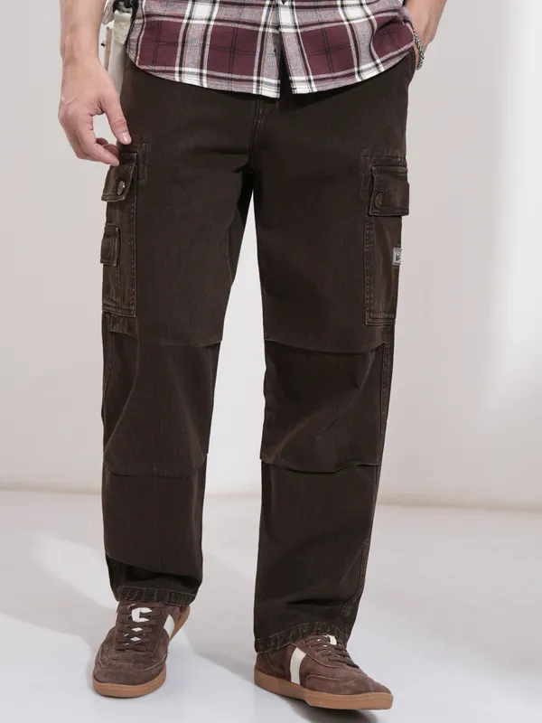 Highlander Men Coffee Brown Straight Fit Stretchable Jeans