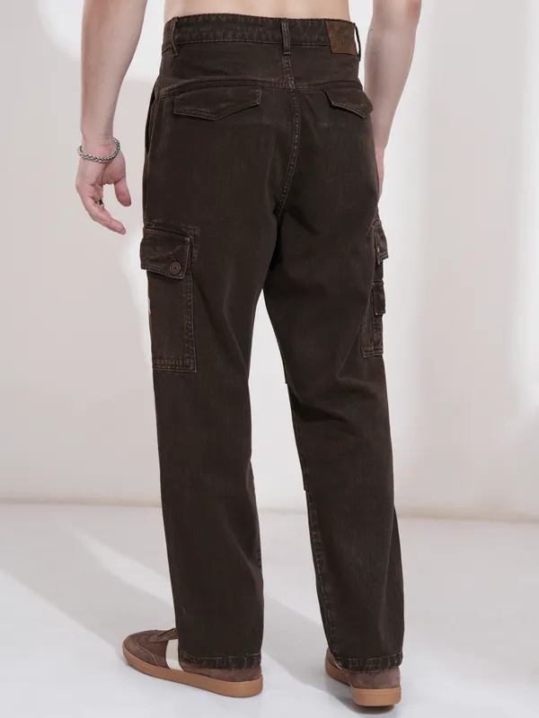 Highlander Men Coffee Brown Straight Fit Stretchable Jeans