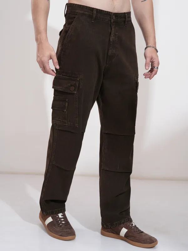 Highlander Men Coffee Brown Straight Fit Stretchable Jeans