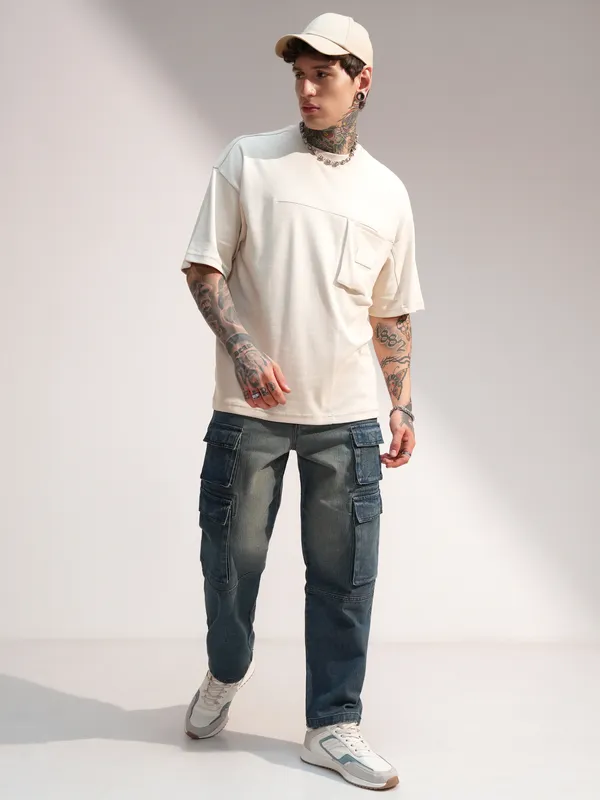 Highlander Men Blue Baggy Stretchable Cargo Jeans