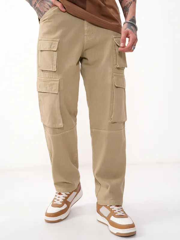 Highlander Men Khaki Baggy Stretchable Jeans