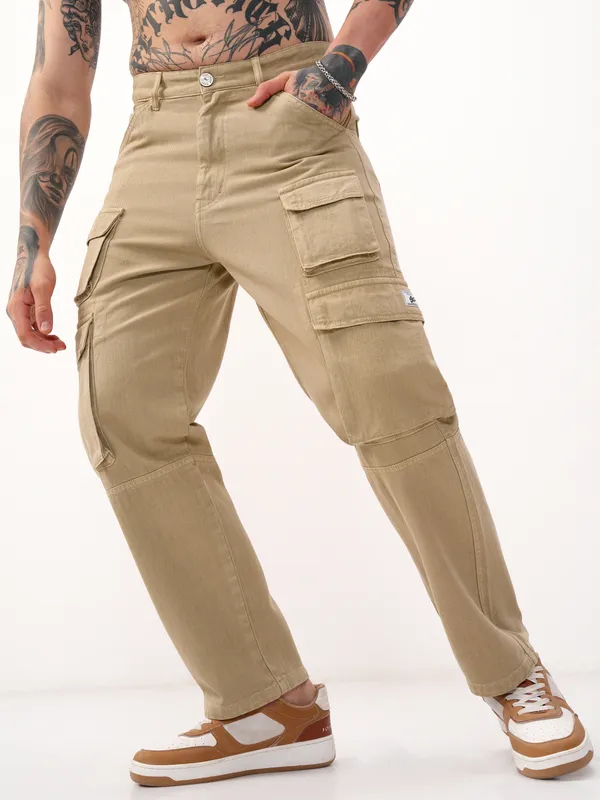 Highlander Men Khaki Baggy Stretchable Jeans