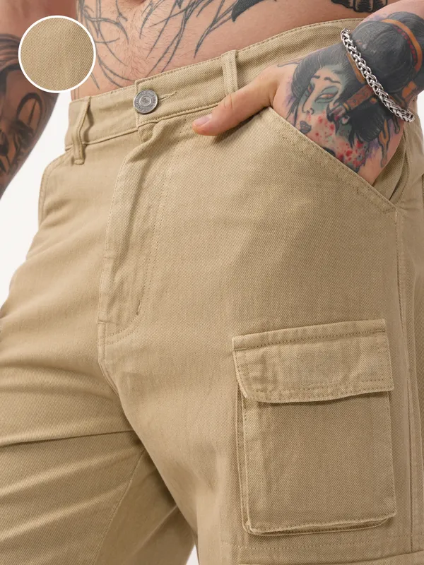 Highlander Men Khaki Baggy Stretchable Jeans
