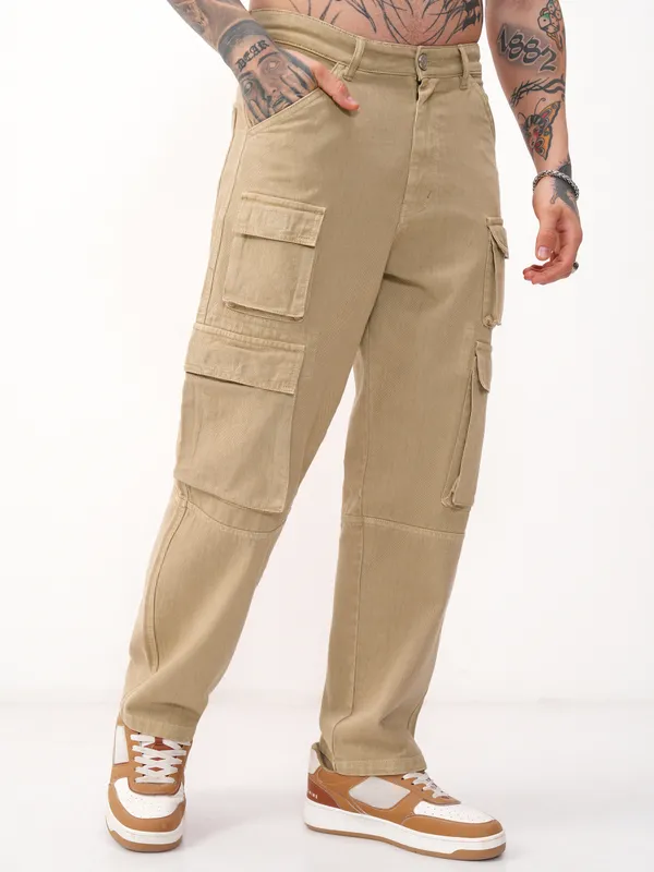 Highlander Men Khaki Baggy Stretchable Jeans