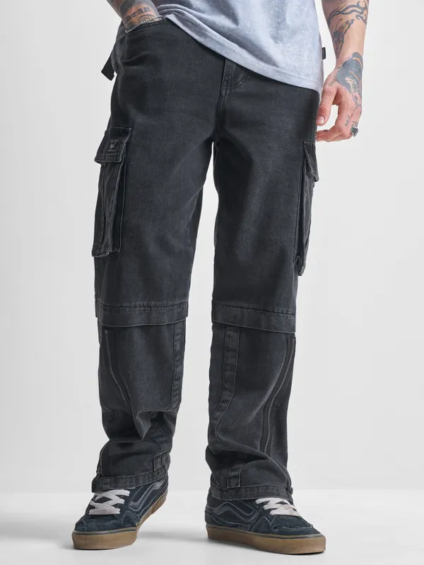 Highlander Men Black Baggy Jeans