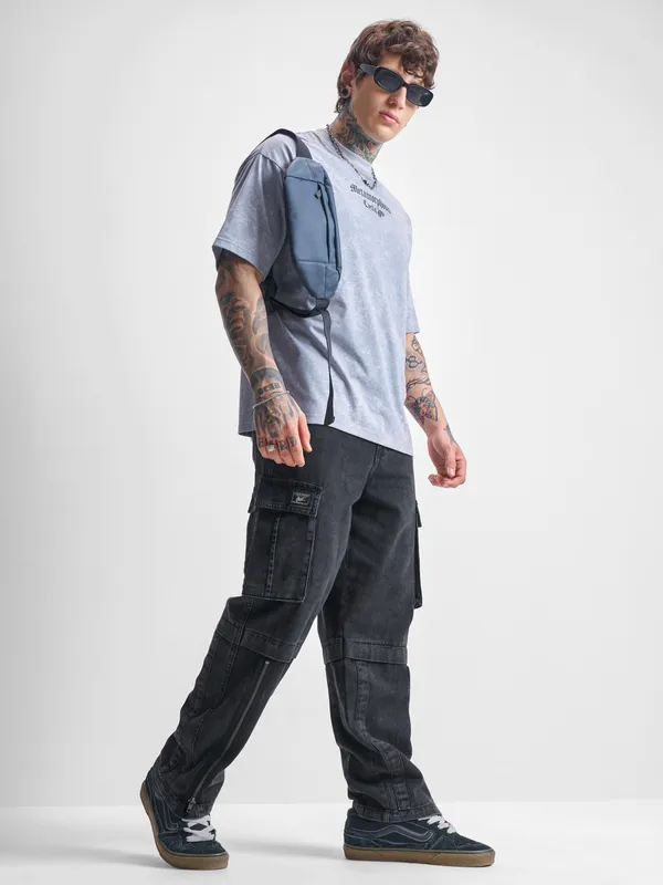 Highlander Men Black Baggy Jeans