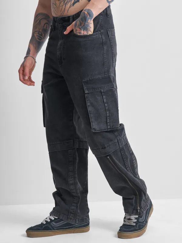Highlander Men Black Baggy Jeans