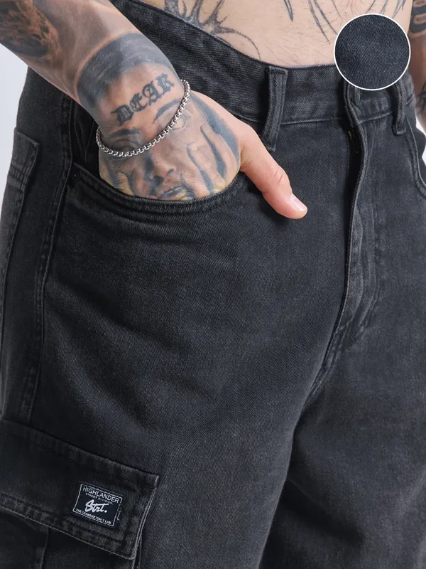 Highlander Men Black Baggy Jeans