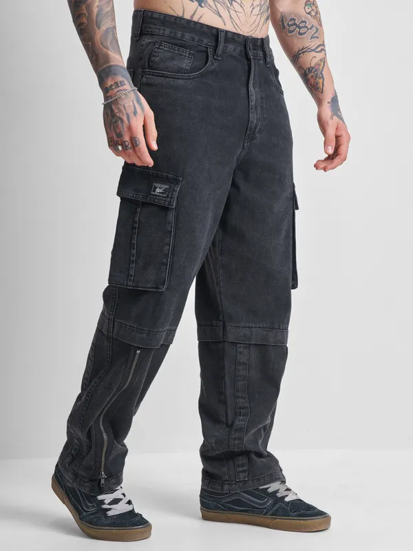 Highlander Men Black Baggy Jeans