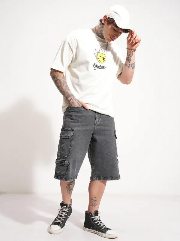 Highlander Men Grey Baggy Cargo Shorts