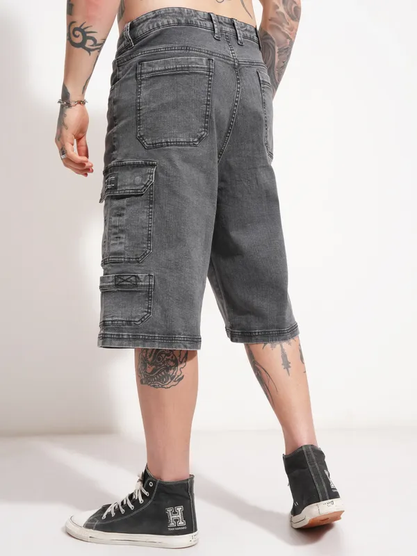 Highlander Men Grey Baggy Cargo Shorts