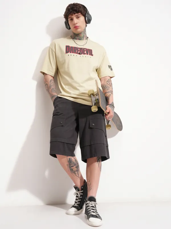 Highlander Men Grey Baggy Cargo Shorts