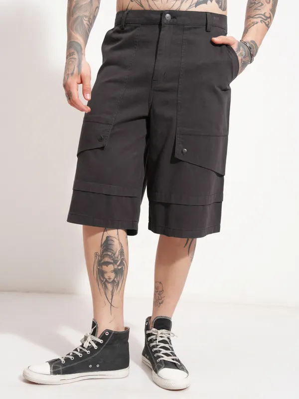 Highlander Men Grey Baggy Cargo Shorts