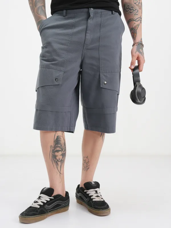 Highlander Men Blue Baggy Cargo Shorts