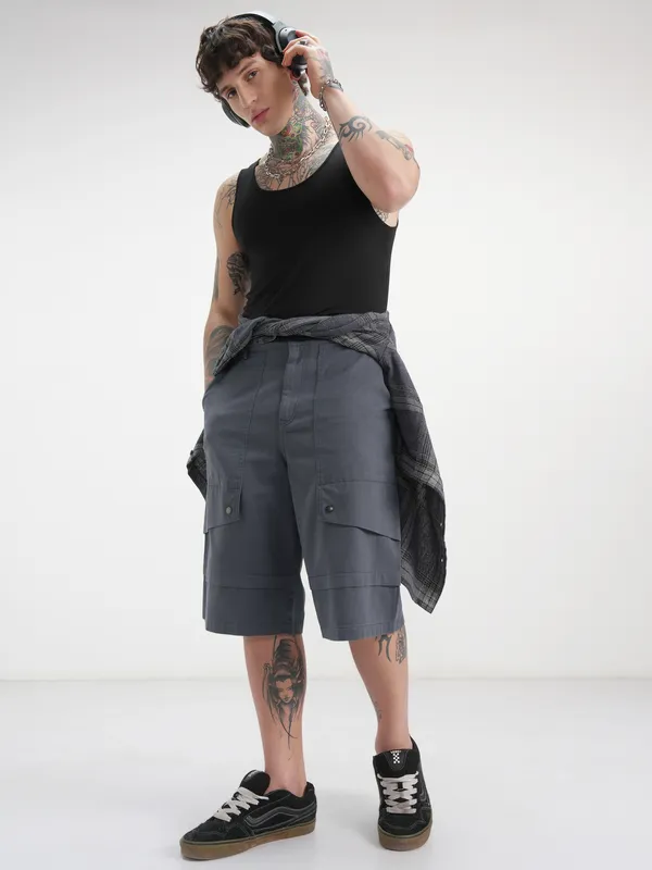 Highlander Men Blue Baggy Cargo Shorts