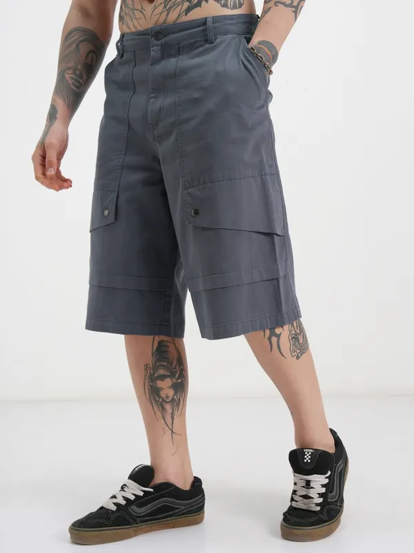 Highlander Men Blue Baggy Cargo Shorts