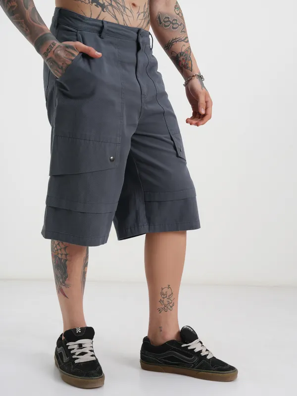 Highlander Men Blue Baggy Cargo Shorts