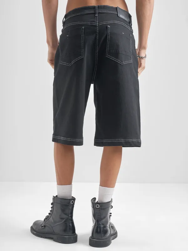 Highlander Men Black Baggy Fit Denim Shorts