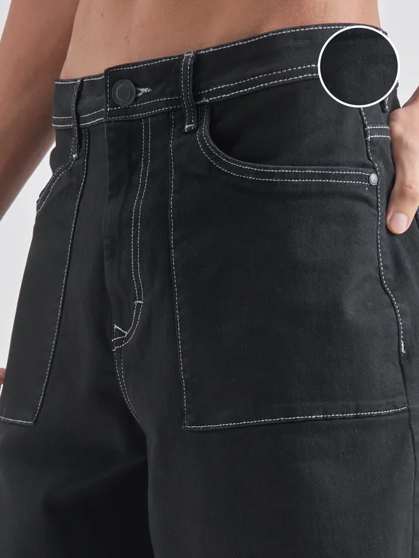 Highlander Men Black Baggy Fit Denim Shorts