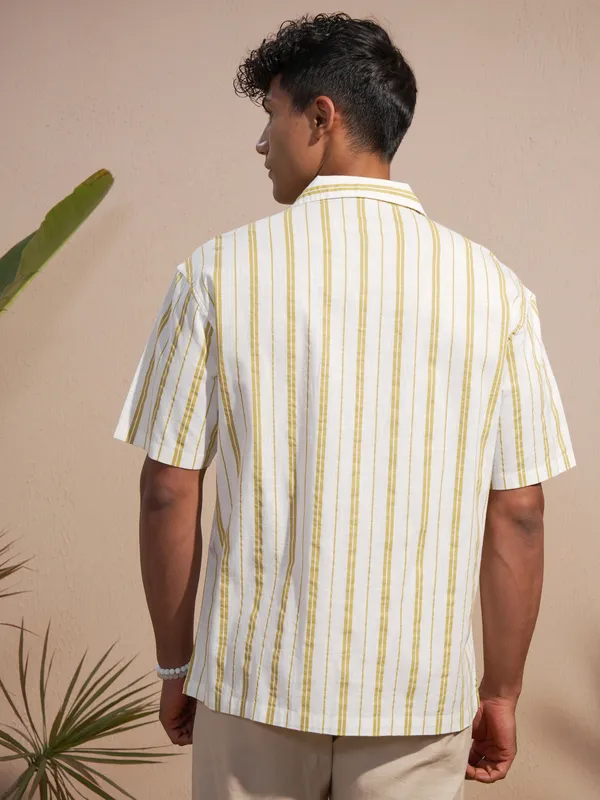Highlander Men Olive Striped Oversized Fit Casual Shirt