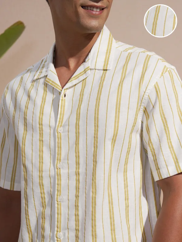 Highlander Men Olive Striped Oversized Fit Casual Shirt