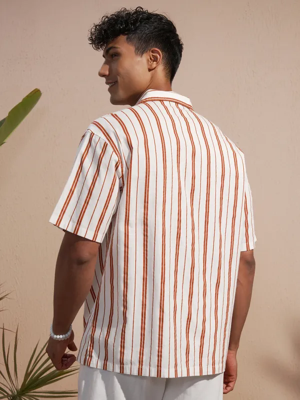 Highlander Men Red Striped Oversized Fit Casual Shirt