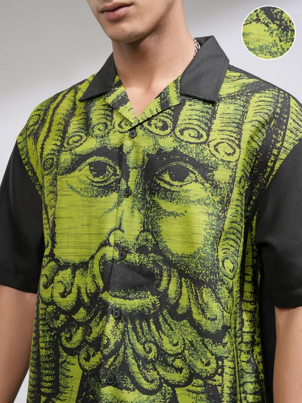 Highlander Men Black Printed Oversized Fit Casual Shirt