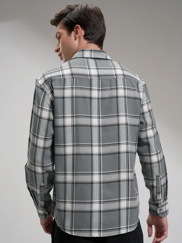 Highlander Men Grey Checked Oversized Fit Casual Shirt