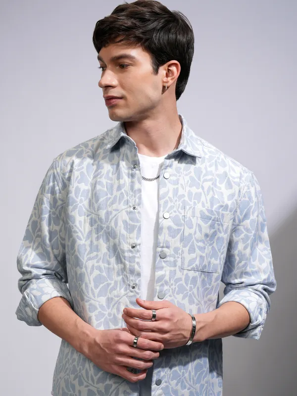 Highlander Men White Textured Oversized Casual Shirt