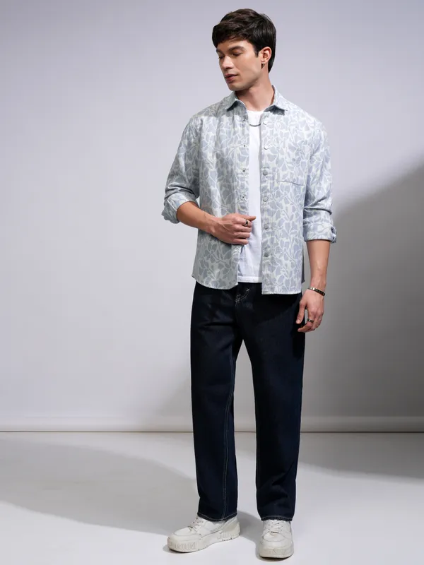 Highlander Men White Textured Oversized Casual Shirt