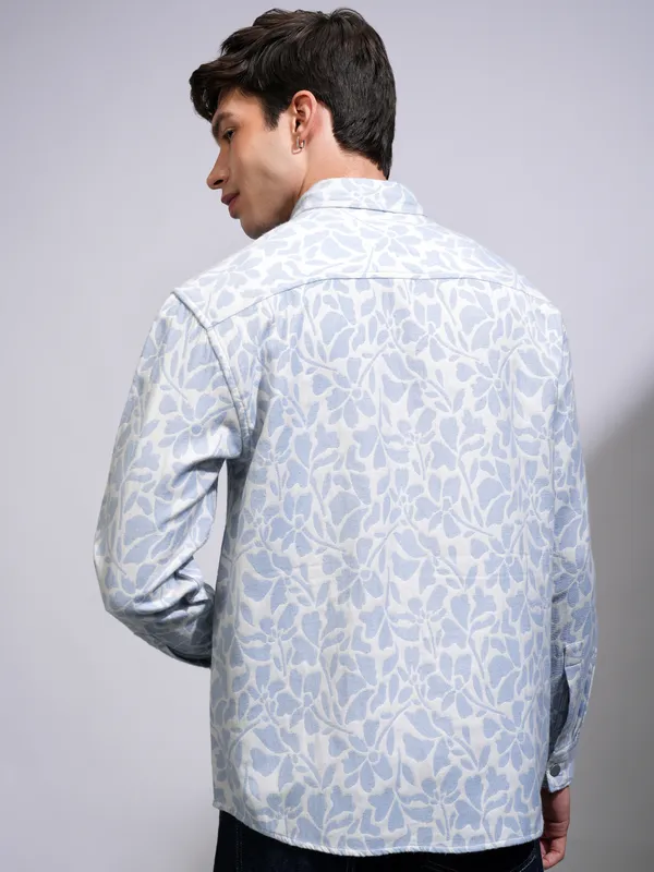 Highlander Men White Textured Oversized Casual Shirt