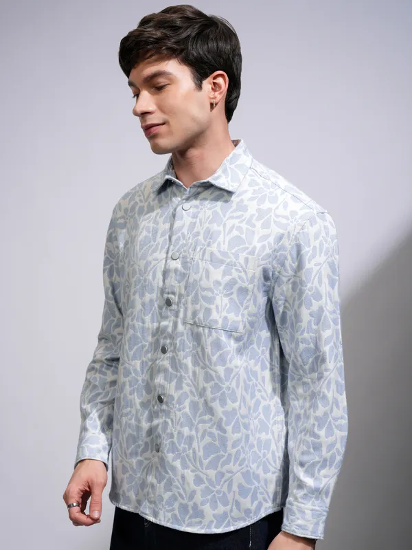 Highlander Men White Textured Oversized Casual Shirt