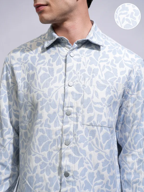 Highlander Men White Textured Oversized Casual Shirt