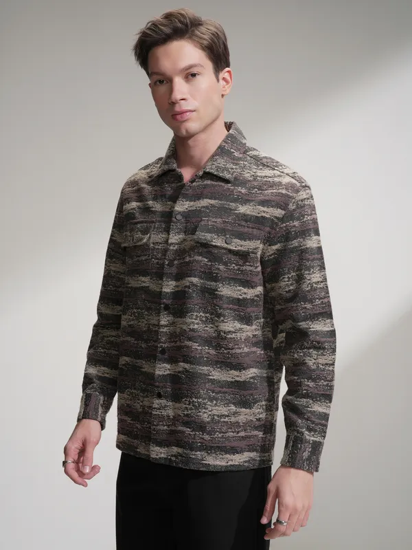 Highlander Men Black Printed Relaxed Fit Casual Shirt