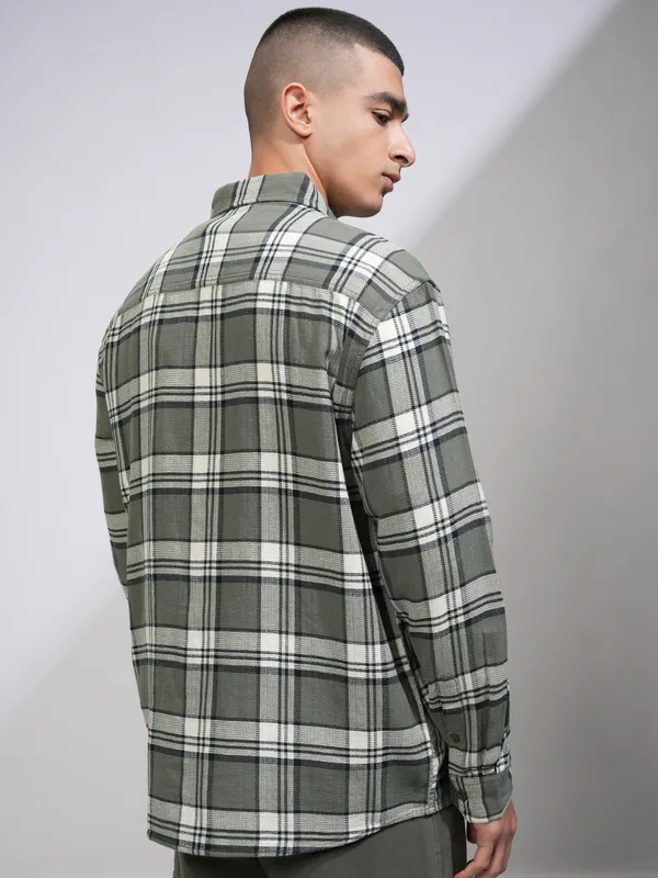 Highlander Men Green Checked Oversized Fit Casual Shirt