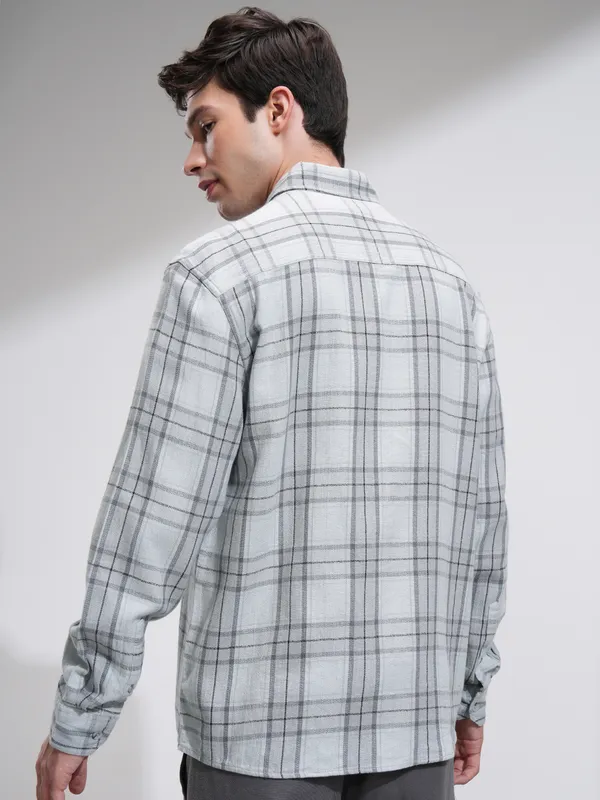 Highlander Men Grey Checked Oversized Fit Casual Shirt