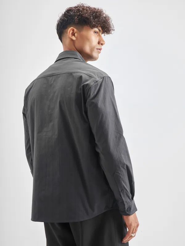 Highlander Men Grey Self Design Oversized Fit Casual Shirt