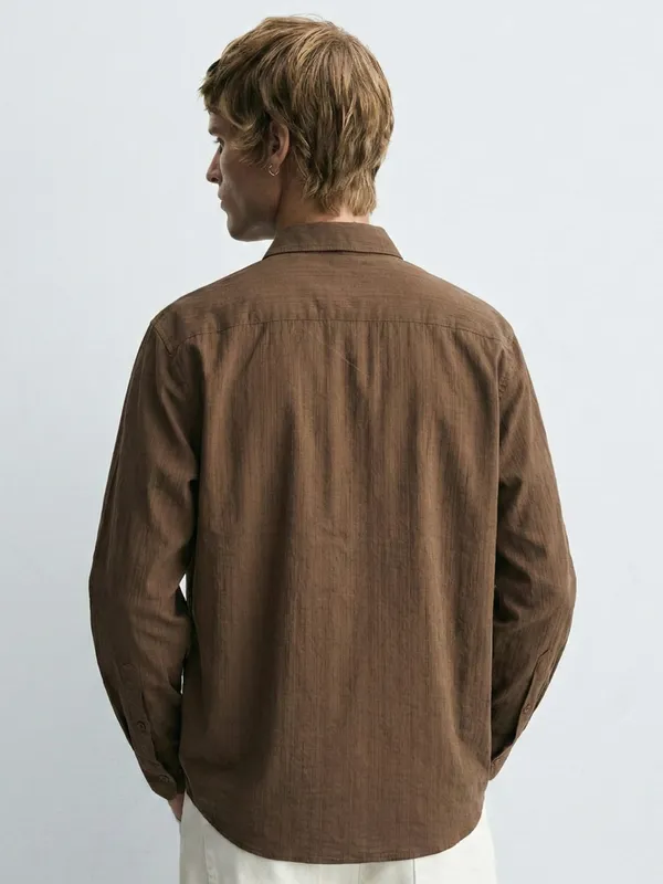 Highlander Men Khaki Self Design Oversized Fit Casual Shirt