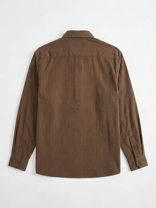 Highlander Men Khaki Self Design Oversized Fit Casual Shirt