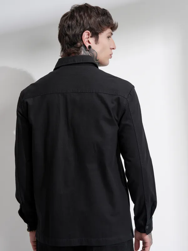 Highlander Men Black Self Design Oversized Fit Casual Shirt