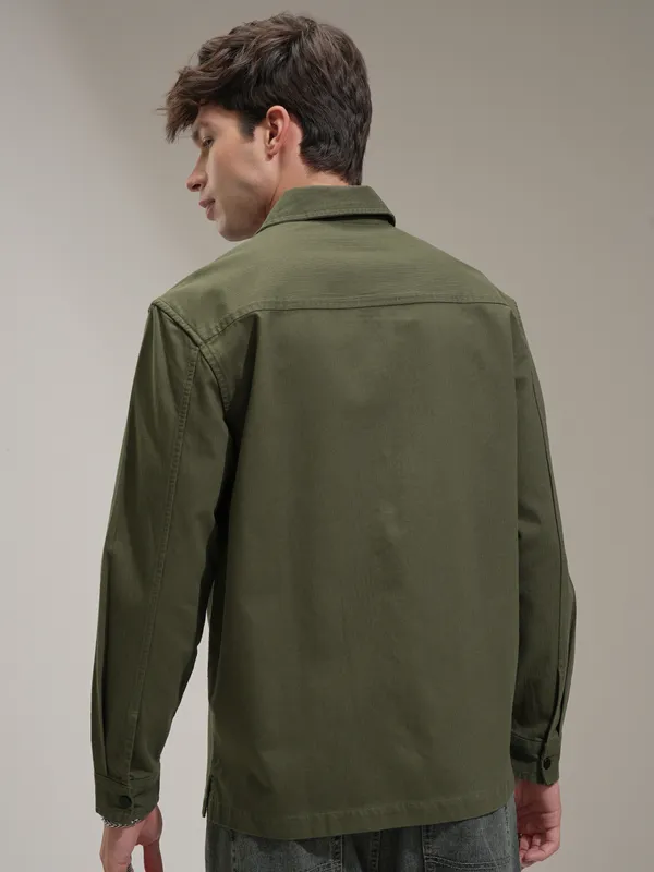 Highlander Men Green Self Design Oversized Fit Casual Shirt