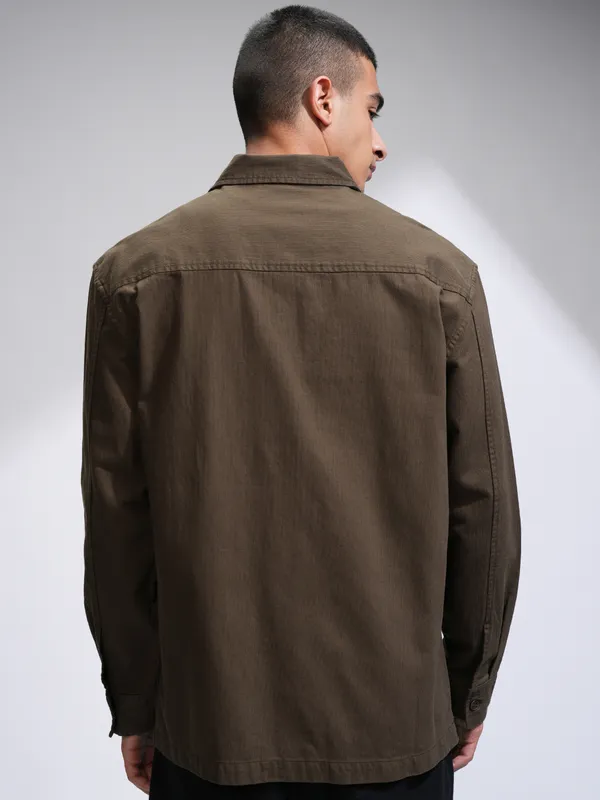 Highlander Men Khaki Solid Oversized Fit Casual Shirt