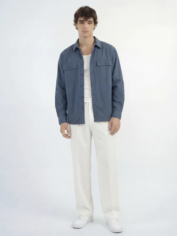 Highlander Men Blue Solid Relaxed Fit Casual Shirt