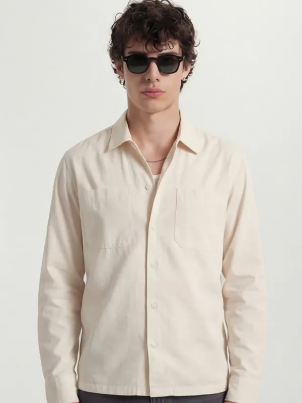 Highlander Men Cream Solid Oversized Fit Casual Shirt