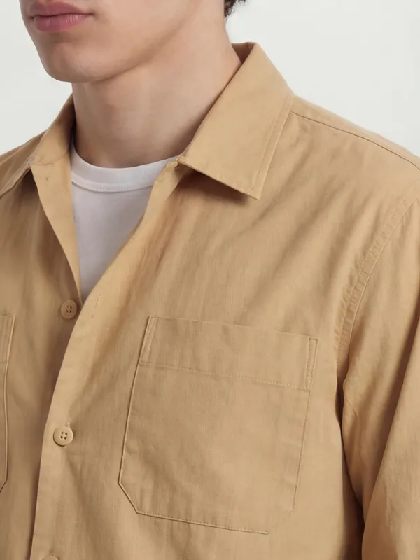 Highlander Men Orange Solid Oversized Fit Casual Shirt